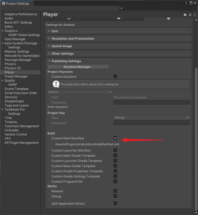 image: changes in Project Settings